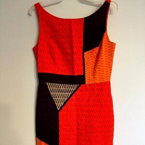 Anthropologie Tabitha Dress Size 4 Orange/ Black Geometric sleeveless A-Line